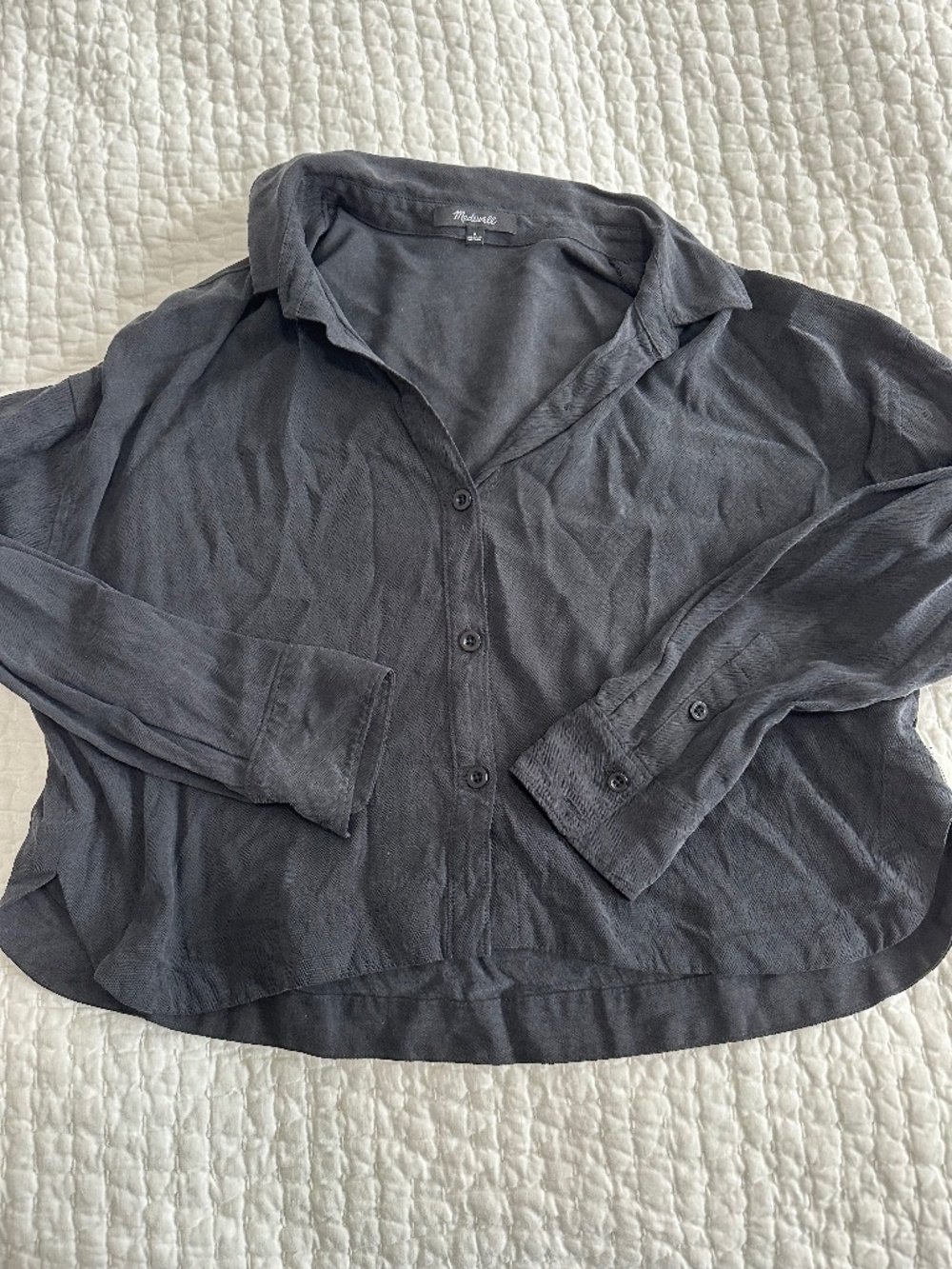Madewell Black Collard Blouse Crop Size Small